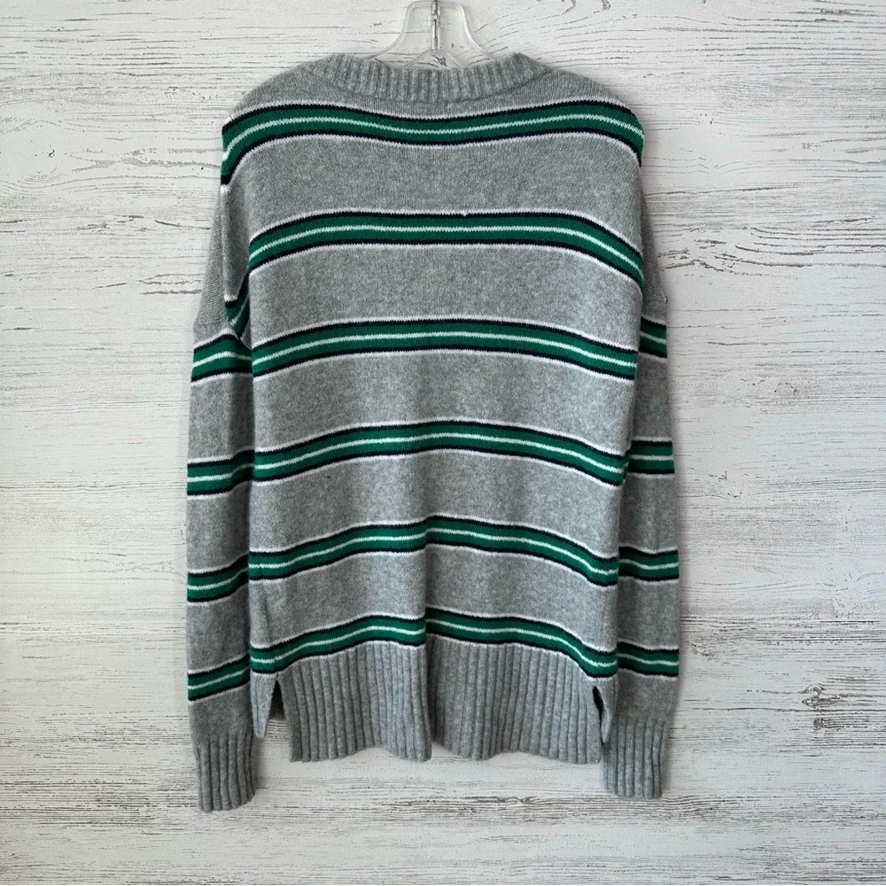 J. Crew Gray Crewneck Sweater with Green Stripes